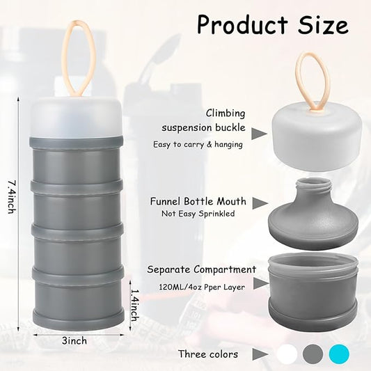 Ysglory 3 Packs Protein Powder Storage Container 4 Stackable Formula Dispenser Portable Protein Powder Travel Container Milk Powder Container to Go for Workout, Fitness, Travel (Gray,White,Blue)