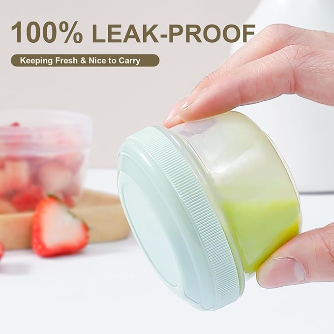 [4 Pack] 4 oz Small Containers With Lids, Reusable Plastic for Snack and Puree, Salad Dressing to Go, Deli, Freezer Condiment, Dishwasher Safe, BPA Free