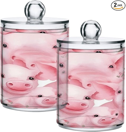Pink Pig 2PC Airtight Transparent Plastic Storage Jar, Food Storage Container Glass, Can Store Candy, Salt, Coffee Beans, With lid, Easy To Use