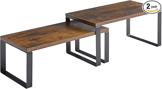 YMYNY Cabinet Shelf Organizer, Countertop Shelves Set of 2, Kitchen Spice Racks, Stackable, Storage Racks for Cupboard, Sink, Pantry, Bathroom, Rustic Brown, Metal, UHSR002H
