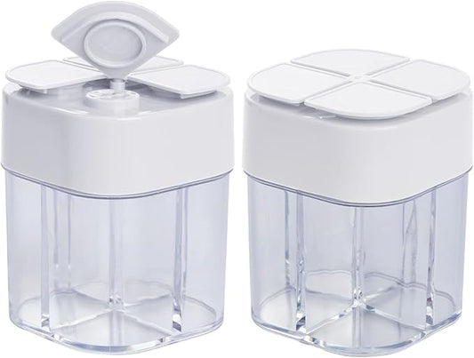 2 Pack 4 in 1 Spice Container Salt and Pepper Shaker Transparent Seasoning Shaker Can Filter Lumps Spice Jars for Home Restaurant Camping Travel Cooking BBQ (White)