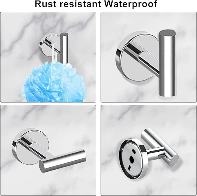 10-Pieces Bathroom Hardware Set, Includes 24 Inch Towel Racks for Bathroom Wall Mounted, Toilet Paper Holder, Towel Hooks for Bathrooms, Towel Rings for Bathroom Wall (Polished Chrome)