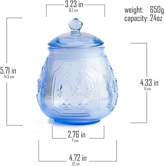Vintage Blue Relief Glass Candy Dish With Airtight Lid For Food Storage,Candy Jars With Lids,Kitchen glass Airtight container Jars For Cookie Cereal Nuts Candy Cookies Coffee Tea,Household,Office,Gift