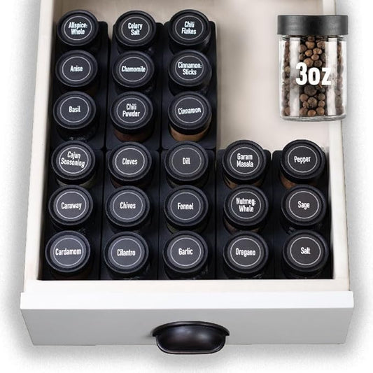 AllSpice InDrawer Spice Rack Organizer with Short Jars (12 3” Jars)
