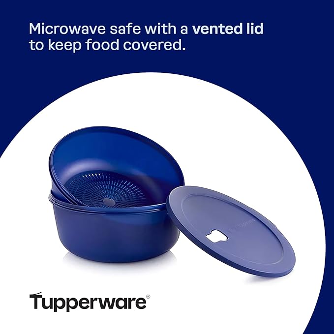 Tupperware Store Serve & Go CrystalWave Bowl with Colander and Vent, Prep, Fridge and Reheat Meals, Dishwasher and Microwave safe, BPA Free (3.8 L/16 Cups)