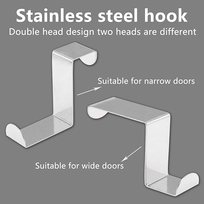 10Pcs Over The Door Hooks Z-Shaped Hanging Hooks Dual Head Fits 2" & 1" Door Widths, Reversible Single Hanger Hook for Over The Door, Bathroom, Kitchen, Cupboard, Drawer