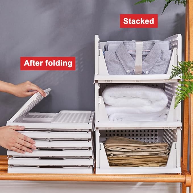 yazi 5 Pack Stackable Closet Storage Box,Closet Shelf Organizer and Storage Plastic Drawer Storage,Wardrobe Organizer Closet Organizers Storage Box for Cupboard Kitchen, Office(5L)