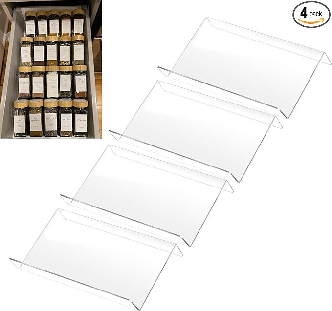 Acrylic Kitchen Spice Rack,Acrylic Spice Organizer,Kitchen Spice Rack Tray for Drawer/Countertop,4 Tier,Organize and Display Your Spices,and Seasonings(Jars not included)(Clear - 9 inch)