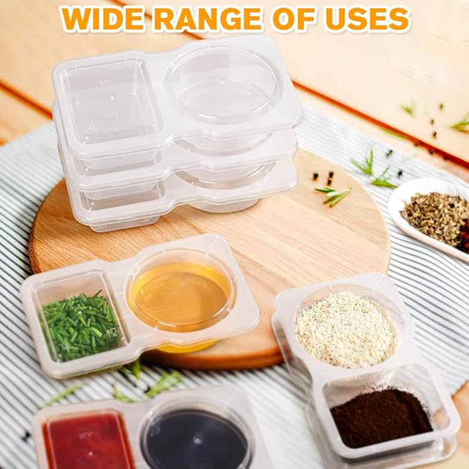10pcs Reusable Snack Containers with Lids, Double Compartment Condiment Containers, Snack Container Dual Section Spice Box for Portion Control and Meal Prep Lunch Containers for School Office Travel