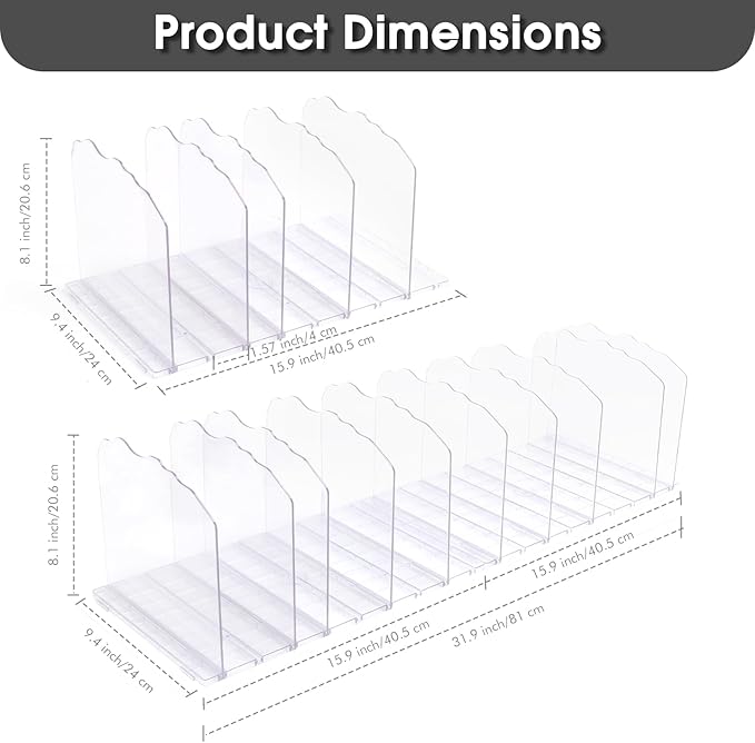 SSAWcasa Closet Purse Organizer, Purse Storage Organizer, Acrylic Purses Shelf Divider Holder, Clear Clutch Women Bag Organizers, Adjustable Handbag Separator Rack for Bathroom Office Bookshelf