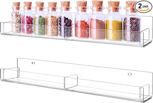 QWORK Clear Acrylic Spice Rack Organizer for Wall - 2-Pack Acrylic Spice Shelf, Spice Shelf Organization,for Kitchen