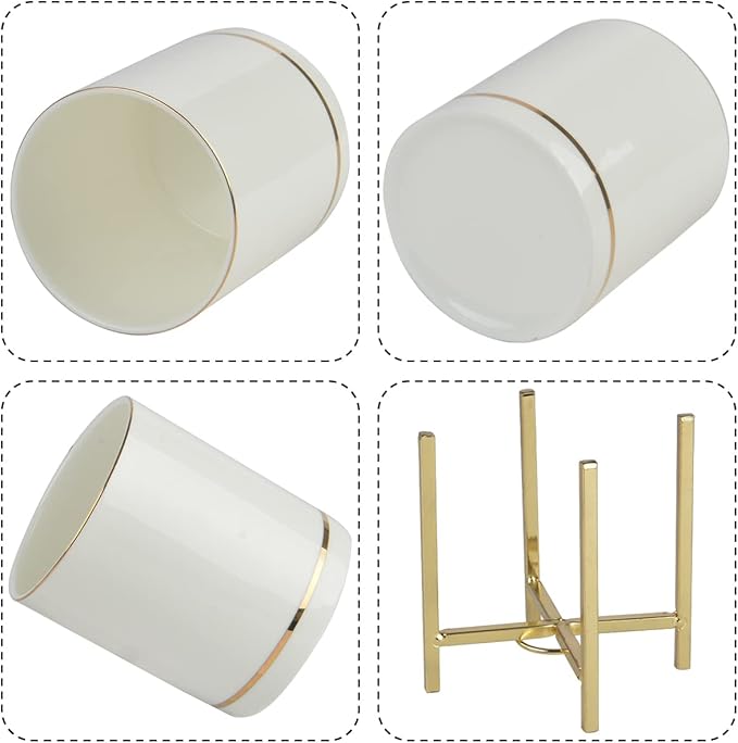 Fork and Spoon Holder Cute, Gold Spoon Stand, Countertop Silverware Holder, Small Utensil Holder for Kitchen Countertop, Ceramic Cup with Gold Trim, Kitchen Decor, 1 Pc