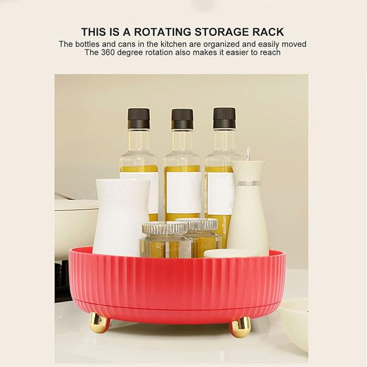 360 Degree Rotating Storage Rack Organizer Round Cosmetic Spice Rack Turntable for Kitchen Cabinet Pantry Small (Red)