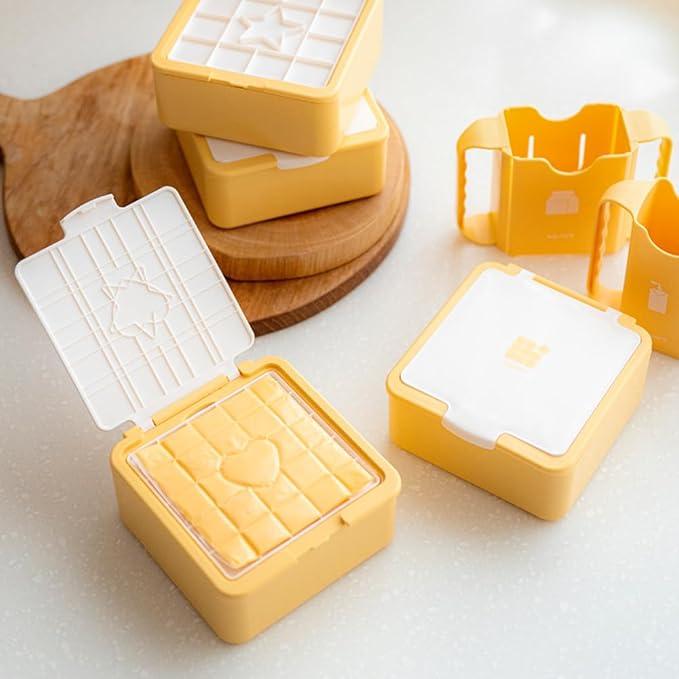 Sliced Cheese Container with Fun Slicing Stamp Cutter – Made in Korea, Storage Box for Fresh Cheese – Compact Fridge Organizer with Cute Shapes for Kids BPA-Free Kitchen Gadget