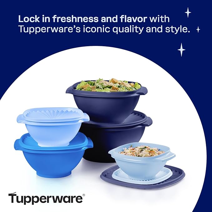 Tupperware Heritage Collection, New 10 Piece Food Storage Container Set in Vintage Blue, Dishwasher Safe and BPA Free (5 Bowls, 5 Lids)