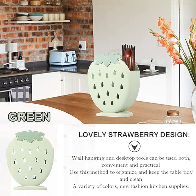 AKOAK 1 Pack Strawberry Chopsticks Stand, Cutlery Storage Box, Suitable for Storing Spoons, Chopsticks, Spoons, Knives and Other Kitchen Utensils (Light Blue)