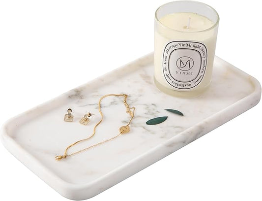YKAJO Marble Tray, 12"x6", Countertop Organizer Rectangular Serving Platter Decorative Elegant Natural for Perfume, Candles, Jewelry