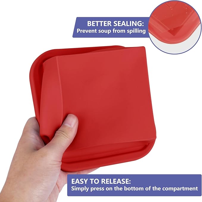 2 Cup Silicone Freezer Trays with Lid 4 Pack Silicone Soup Freezer Molds Soup Containers Make 4 Perfect Soups, Broths, Stews, Sauces, Curries(Red)