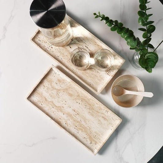 Natural Beige Travertine Marble Luxury Tray,for Kitchen Sink,Bathroom Soap Bottles,Makeup,Towel Organizer Tray