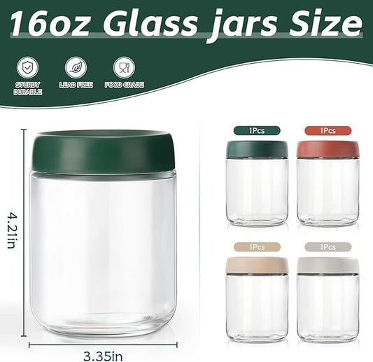 DIMBRAH Overnight Oats Containers with Lids, Mason Jars 16 oz with Lids - Set Of 4, Glass Jar with Lid, Practical Oatmeal Container to Go, Chia Seed Pudding Jars