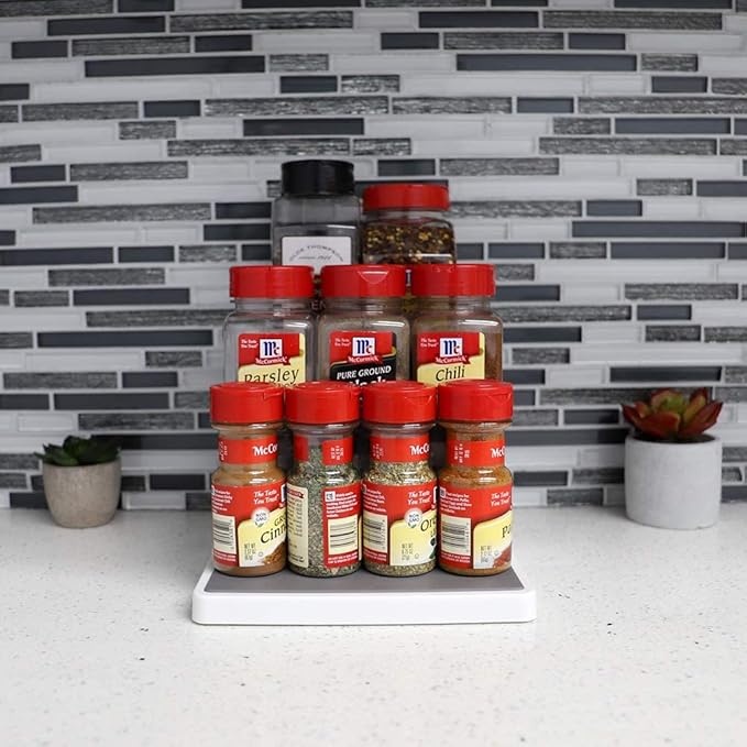 Home Basics 3 Tier Plastic Seasoning Rack with Rubber Lined Shelves, White Multi-Purpose Step Style Spice Organizer for Cabinets, Countertops and Pantries