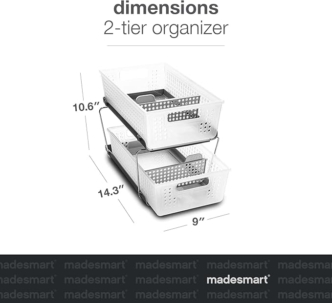 madesmart Antimicrobial 2 Tier Organizer, Pack of 1, Frost