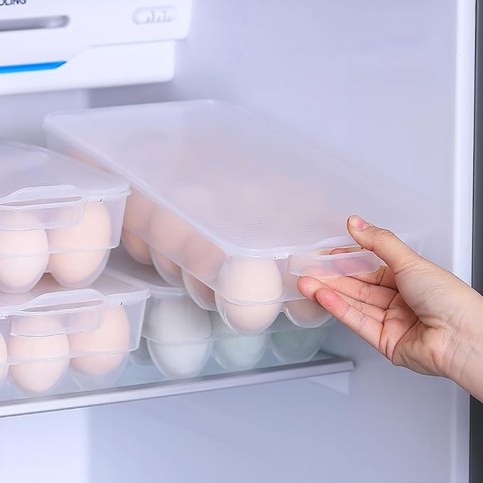 Begale 4-Pack Clear Egg Tray Container with Lid, Plastic Covered Egg Holder for Refrigerator, Fits 18 x 4 Eggs (72 Eggs)