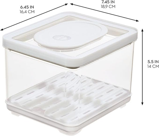 iDesign Small Fridge Produce Bin with Removable Drainage Tray and Lid - Set of 2 - Clear