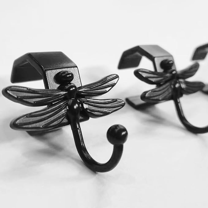 12" Valet Rod for Closet Pull Out with 4 Dragonfly-shaped Hooks, Black