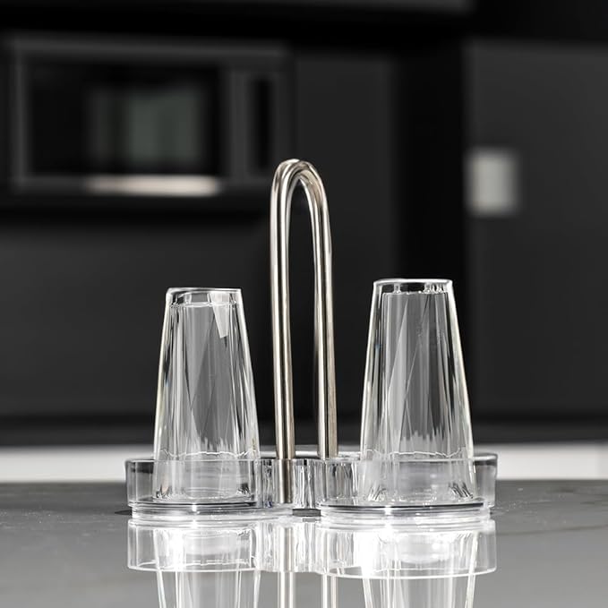 Set of 2 Crystal Seasoning Bottle With Holder,Refillable Crystal Salt and Pepper Shakers Set,Crystal Flavor Dispenser,Kitchen or Table Ornaments(003)