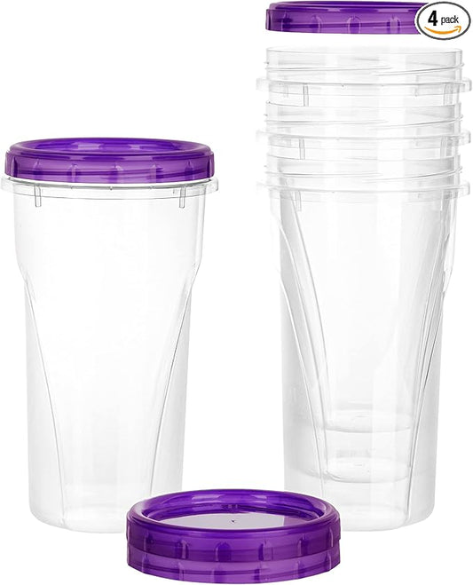 PLASTICPRO 48 Ounce Twist Top Deli Containers Clear bottom With Purple Top Twist on Lids Reusable, Stackable, Food Storage Freezer Container