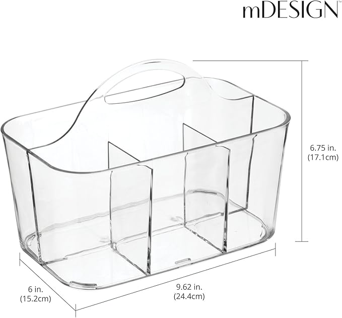 mDesign Plastic Cutlery Storage Organizer Caddy Bin Tote with Handle - Kitchen Cabinet Divided Pantry Basket for Forks, Knives, Spoons, Napkins, Indoor/Outdoor Use, Lumiere Collection, 2 Pack - Clear
