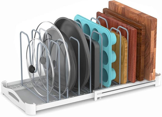 EVERIE Adjustable Bakeware Organizer Pot Lid Holder Rack for Pots, Cake Molds, Cutting Boards, Mats, Cookware, GS02SS, Pack of 2
