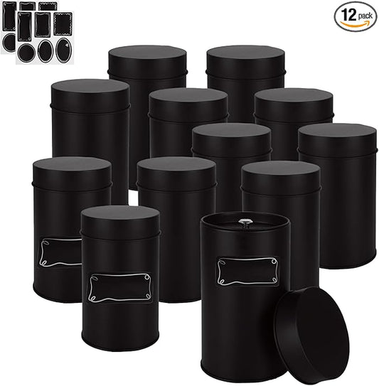 12 Pcs 16 oz Tea Tins for Loose Tea, Tea Canister with Lid Double Sealed, Metal Tin Container for Loose Leaf Tea Storage, Coffee, Sugar