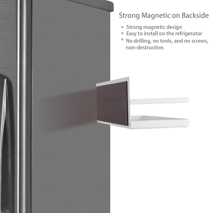 Magnetic Spice Rack Single Tier Refrigerator spice organizer Shelf, Easy to Install The Side of the Refrigerator