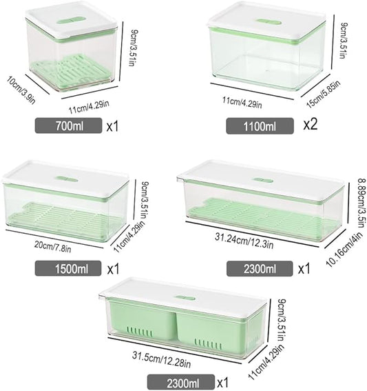 Lille Home Stackable Produce Saver, Organizer Bins/Storage Containers with Removable Drain Tray, Set of Six, for Refrigerators, Cabinets, Countertops and Pantry, BPA Free (Set of Six)