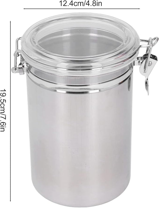 Stainless Steel Canisters for the Kitchen Food Storage Container Sealed Can with Clear Lid for Kitchen Counter Tea Sugar Coffee Candy(4#)
