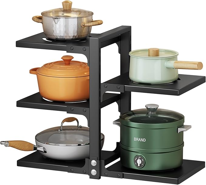 Pots and Pans Organizer for Cabinet, Heavy Duty Pot Pan Rack under Sink Organizers and Storage，Kitchen Cabinet Organizer with 5 Adjustable Tiers