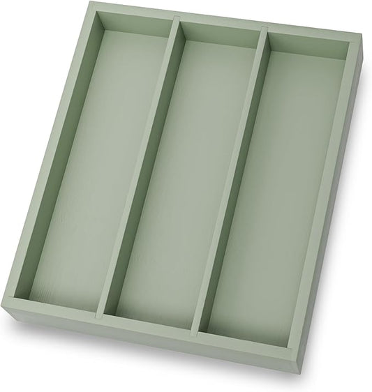 Silverware Organizer Bamboo Kitchen Drawer Organizer, Flatware Organizer Tray for Kitchen, Flatware, Utensils（Green）