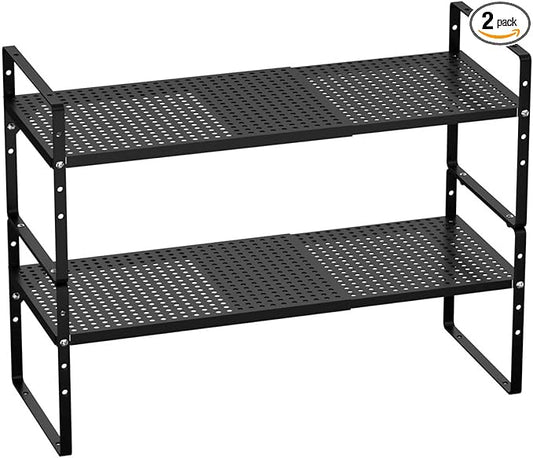 Cabinet Shelf Organizer Expandable Spice Rack Stackable Countertop Organizer Shelves for Cabinet Pantry Counter Cupboard Inside Cabinet,Kitchen Under Sink Storage Shelf Rack,Black,2 Packs