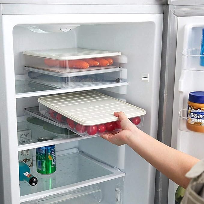 Food Storage Containers 11.02×8.85×1.81" Vegetable Organizer 98-oz with Lid Clear Fridge Crisper Keep Food Fresh BPA Free Kitchen Organizer Bins (1 x Large)
