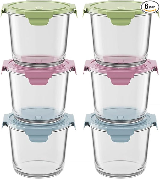 12 PCS Glass Meal Prep Containers with Lids, Airtight 3 Cup Glass Storage Containers Set, Heat-Resistant BPA-Free Glass Containers for Soup Leftover, Microwave, Dishwasher, and Freezer Safe (6 Packs)