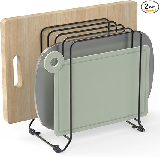 2 Pack-X-Large Kitchen Cabinet Organizer - Storage Tray Organizer Rack for Kitchen Cabinet - Divided Holder with 5 Slots for Skillets, Cutting Board, Baking Sheets (Black)