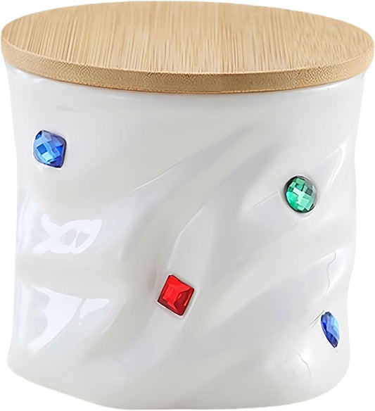 Ceramic Jar with Lid, Food Storage Jars with Bamboo Airtight Lids, Pantry Organizers and Storage Canisters for Tea, Sugar, Candies, Coffee Beans Canister (23.7 oz-white)