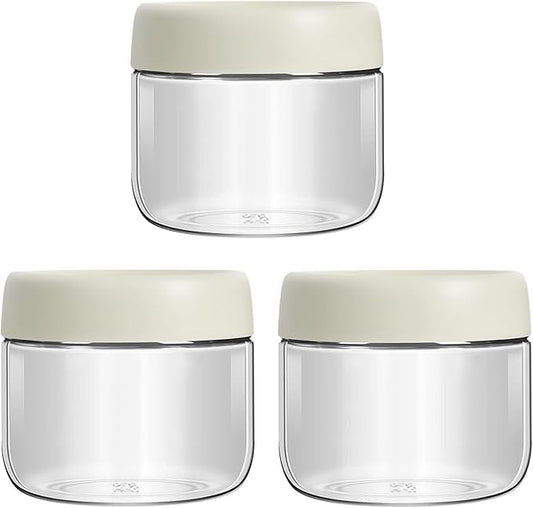 3-pack 9.8oz Glass jars with Airtight Lids, Overnight Oats Containers with Lids, Wide mouth Mason Salad jars, Glass Food Storage Containers for Snacks Sugar Yogurt Chia Pudding (Ash white)