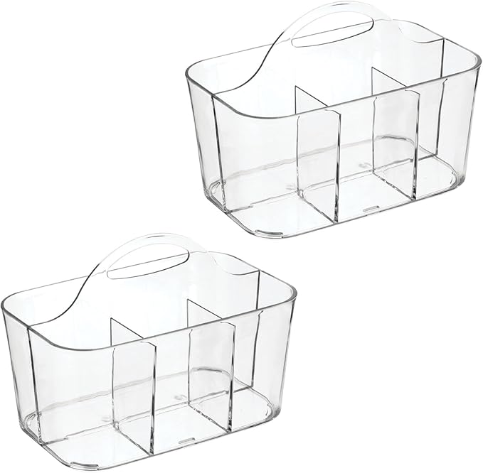 mDesign Plastic Cutlery Storage Organizer Caddy Bin Tote with Handle - Kitchen Cabinet Divided Pantry Basket for Forks, Knives, Spoons, Napkins, Indoor/Outdoor Use, Lumiere Collection, 2 Pack - Clear