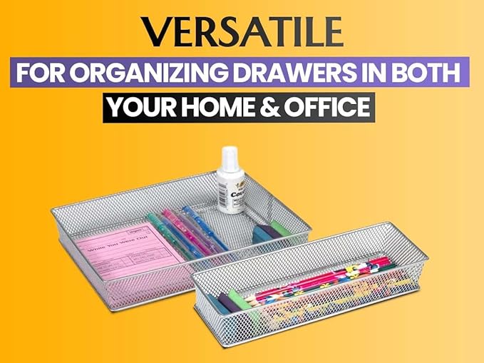 Ybm Home Silver Mesh Drawer Cabinet and or Shelf Organizer Bin, School Supply Holder Office Desktop Organizer Basket 1594 (3x6)