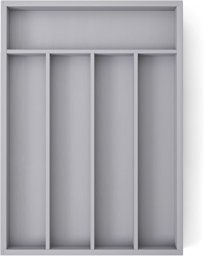Silverware Organizer Bamboo Kitchen Drawer Organizer, Flatware Organizer Tray for Kitchen, Flatware, Utensils（Gray）