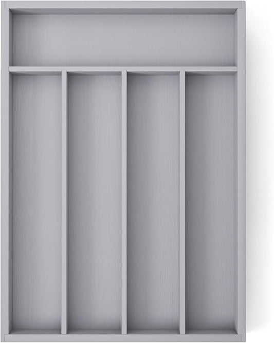 Silverware Organizer Bamboo Kitchen Drawer Organizer, Flatware Organizer Tray for Kitchen, Flatware, Utensils（Gray）