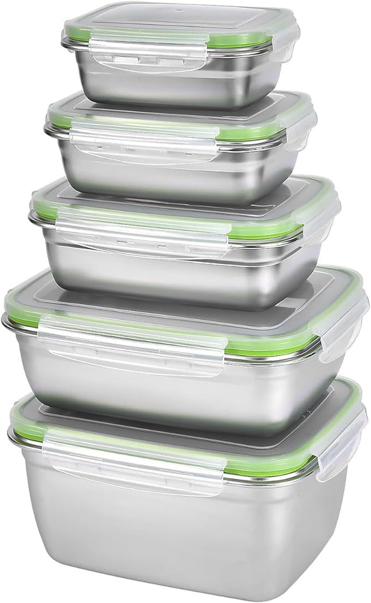 UPTRUST Stainless Stainless Steel Food Storage Containers | Leak Proof & Airtight Lids | Set of 5 Containers BPA Free that are Dishwasher & Freezer Safe, Green